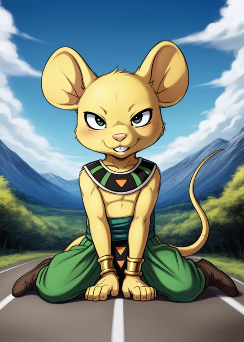 47596-4073792018-_lora_QuitelaDrBall_0.95_ QuitelaDrBall, Mouse, yellow soft skin, gold cuffs on the arms, green pants, dark green belt, gray boo.png